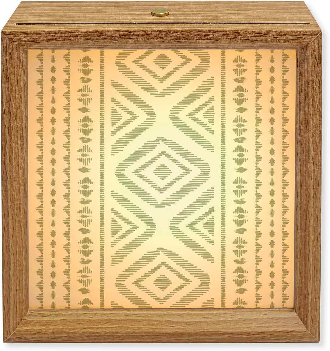 Wood Night Light Box Sage Green Boho Wooden LED Night Lights with USB Rechargeable Dimmable Touch Table Light Geometric Tribe Bohemian Style Wood Picture Frame Lamp for Bedside Desktop Display Decor