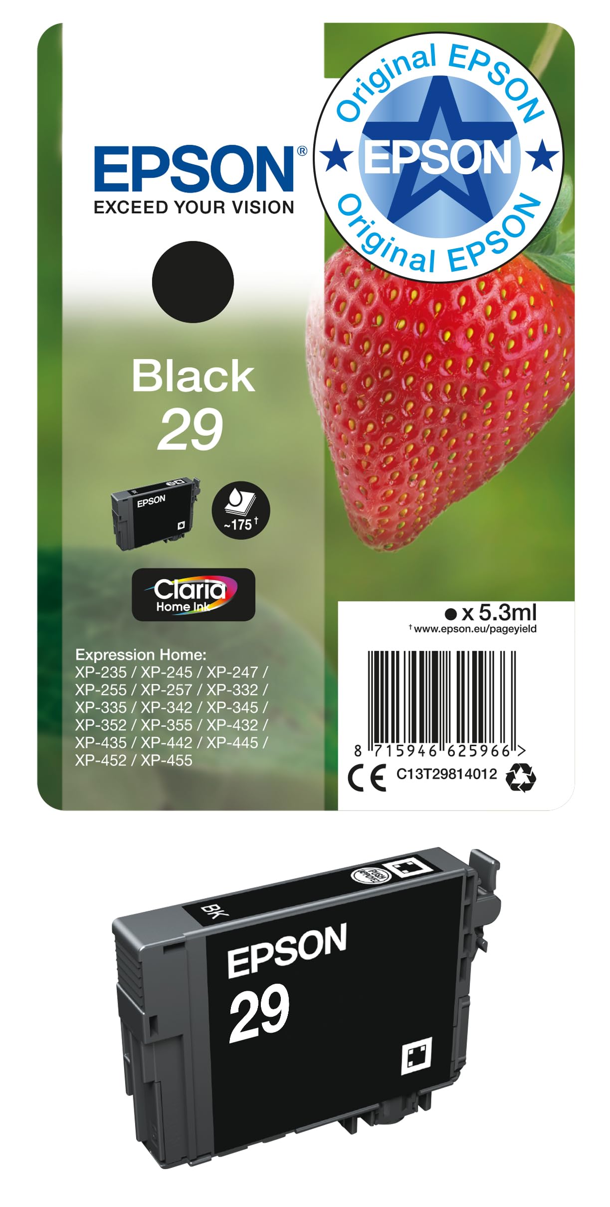 Epson 29 Black Strawberry Genuine, Claria Home Ink