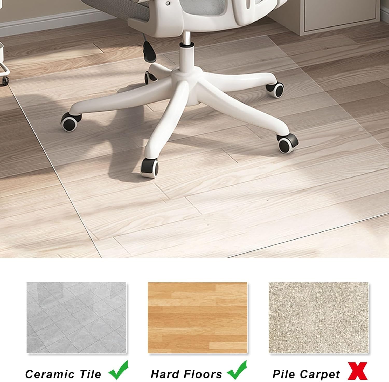 Clear Office Chair Mat for Hardwood Floor 12"x12" 14"x14" 16"x24" 24"x30" 26"x32" 36"x40" 48"x62" PVC Chair Mat 0.06" Thick Easy Rolling Desk Chair Mat for Hallway 32x48in