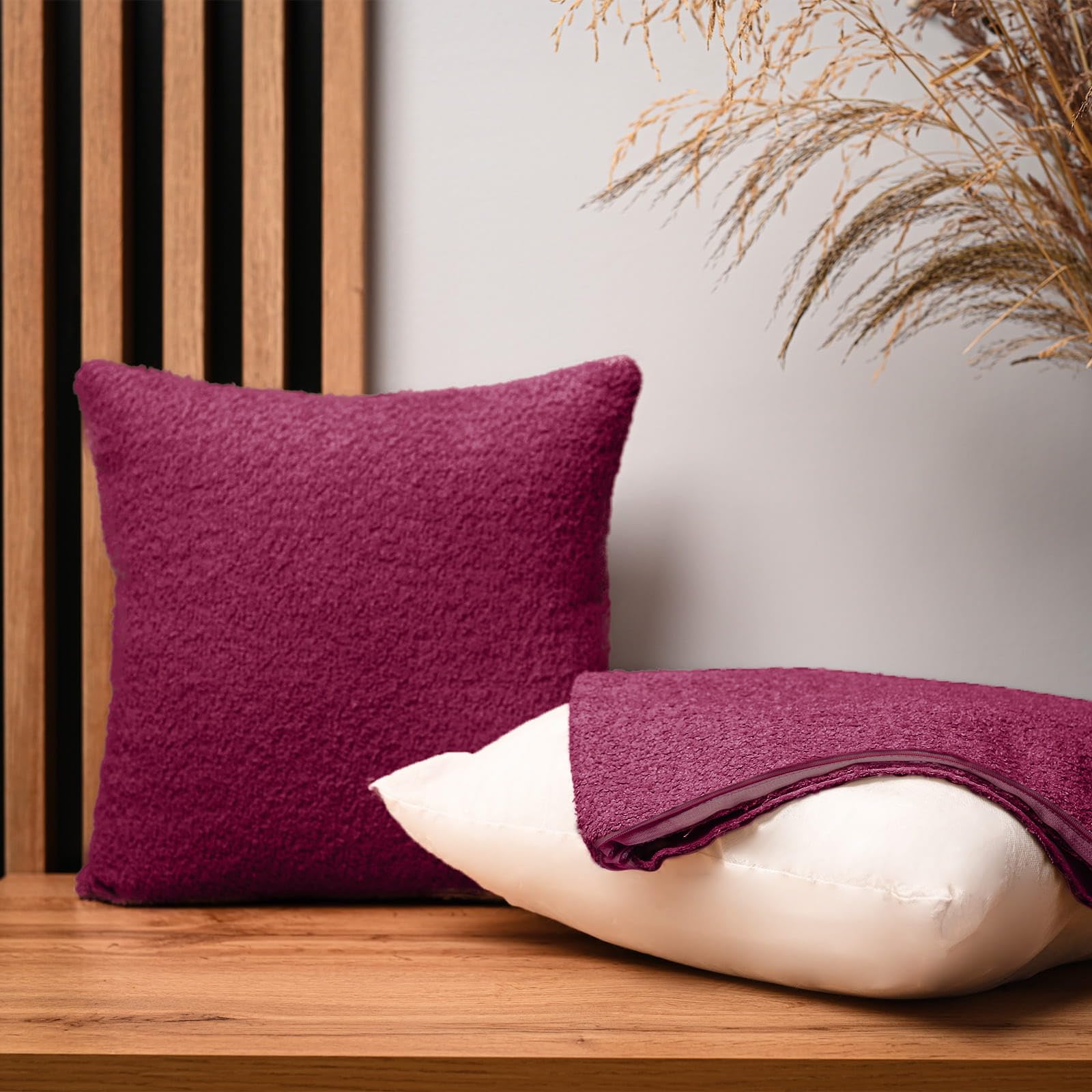 Set di 2 federe per cuscini in ciniglia con morbido bordo decorativo per divano, camera da letto e soggiorno, arredamento moderno per la casa, bianco crema, 45x45 cm