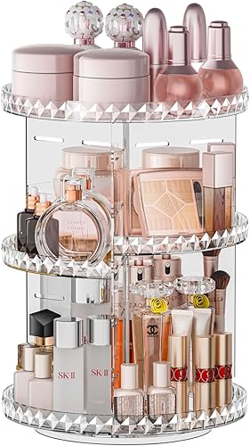 Organizador de maquillaje giratorio de 360 grados con 3 capas ajustables, organizadores de cuidado de la piel para perfumes cosméticos,