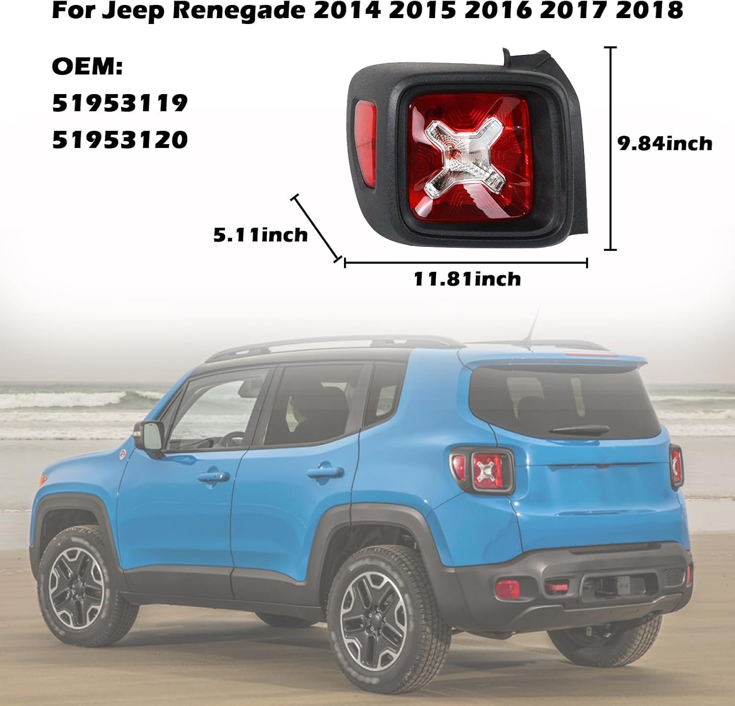 Right LED Tail Light for Jeep Renegade 2014 2015 2016 2017 2018 51953119 51953120 Black