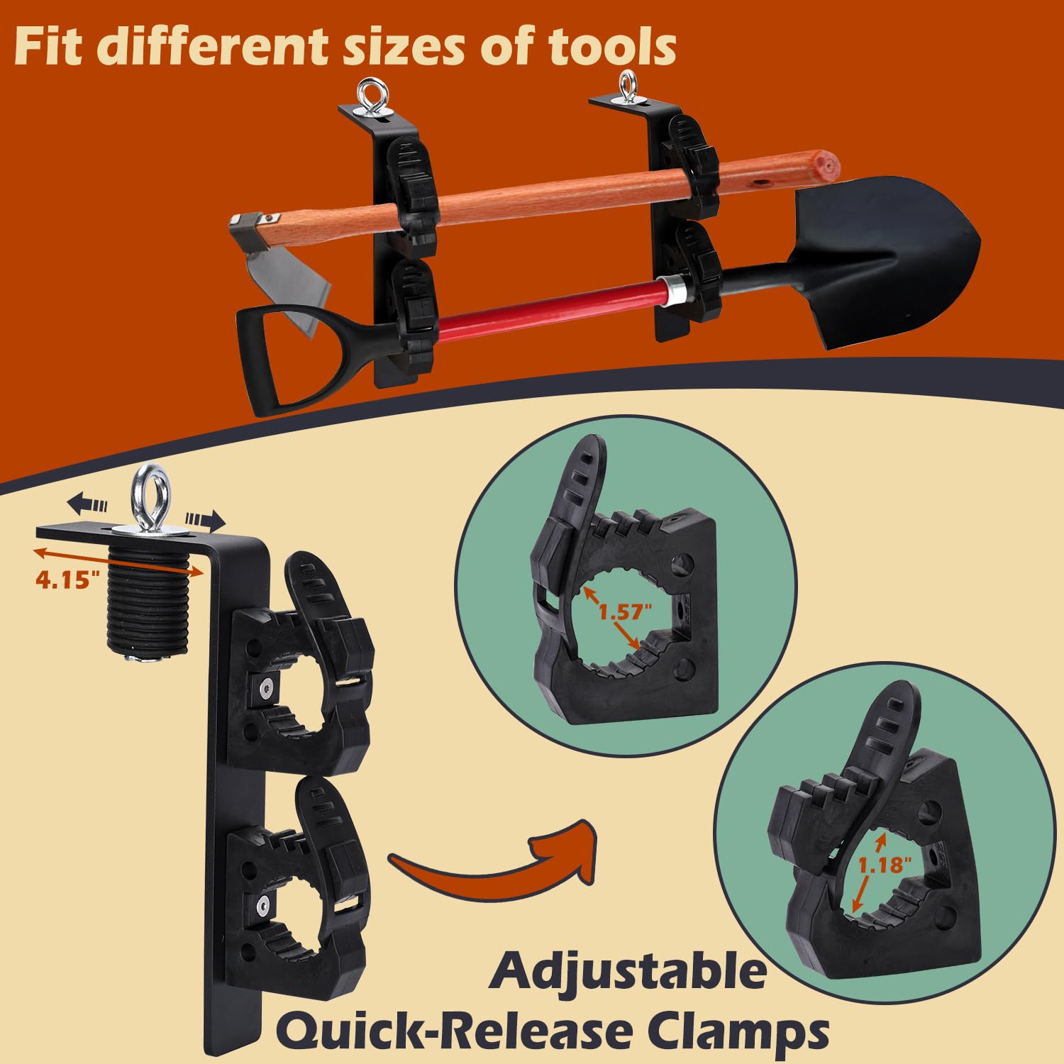 TOPOWN UTV Dual Tool Holder for Polaris Ranger Bed Mount, UTV Shovel Mount — Amazon image 5