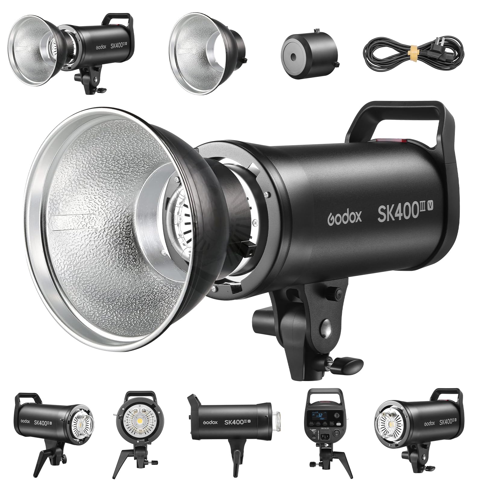 Godox SK400III-V SK400IIIV 400Ws Photo Studio Strobe Flash Monolight Light with Reflector Kit, Bowens Mount, 10W LED Modeling Lamp for Studio, Shooting, Location, Portrait Photography 110~120V