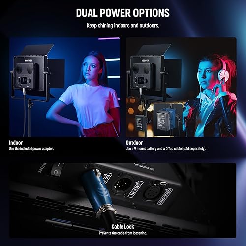 Miniatura 7 de NEEWER Paquete de 2 luces LED RGB PL60C con soporte de trípode acolchado de resorte de 6.6 pies6.6 ft, control APP2.4GDMX, 60W 2500-10000K Pro