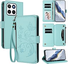 Case for Honor X8c ABR-LX1/LX2/LX3 (6.7 Inches) PU Leather Strap Flower Butterfly Pattern with Stand and Zipper Card Slot Wallet Protection Case Mint Green