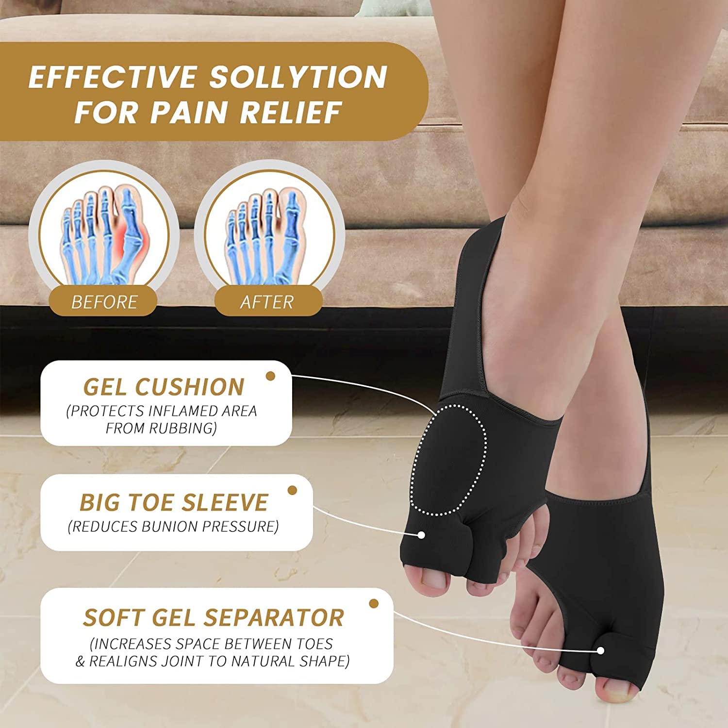 Huninpr Bunion Corrector & Bunion Relief Protector Sleeves Kit-3 Pack Set,Non-Surgical Hallux Valgus Correction, Big Toe Separator, Straightener Pain Relief(Black) : Health & Household