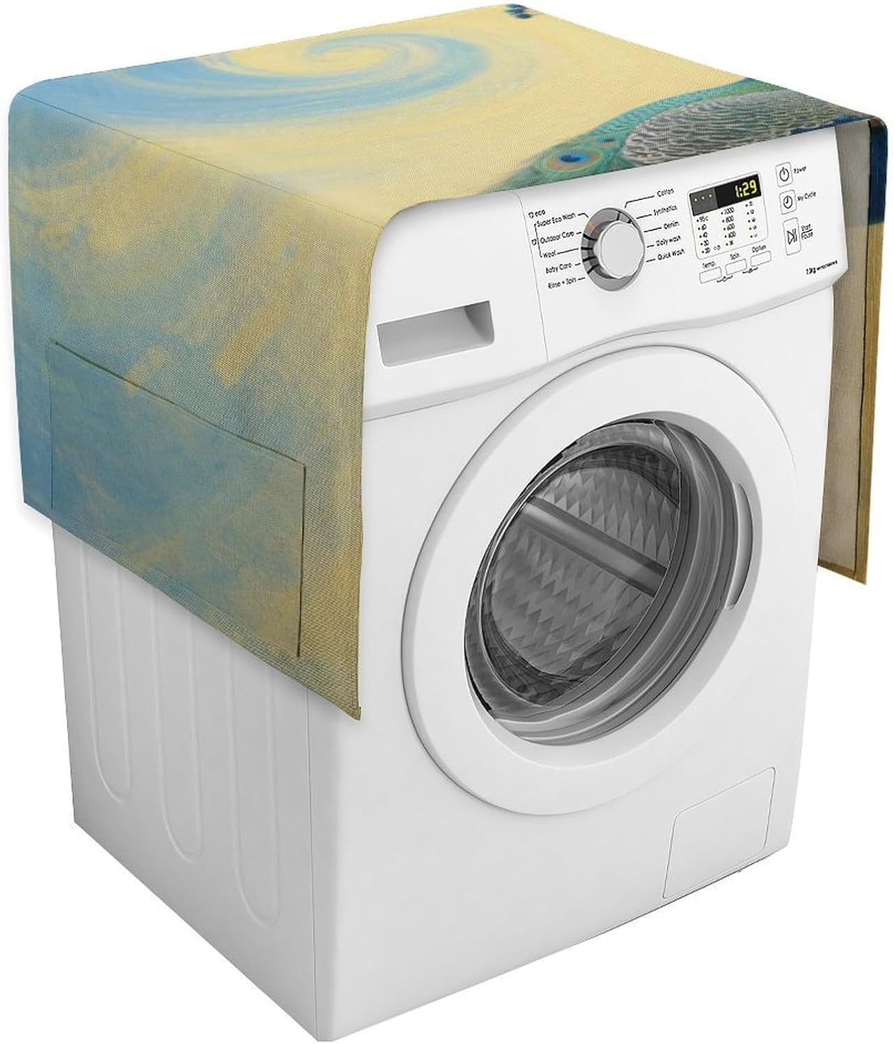 Elegant Peacock Dust Cover 54.3"x20.5" Universal Washer And Dryer Covers with Storage Pockets, Non-Slip Linen Refrigerator Top Dustproof Cover for Table & Furniture
