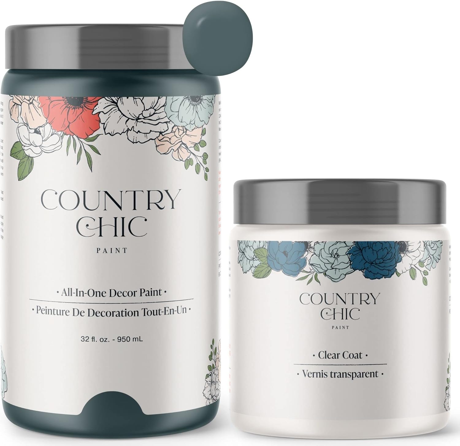 Chalk Style Paint + Clear Coat Bundle - for Furniture, Home Decor, Crafts (Color: Jitterbug - Dark Teal)