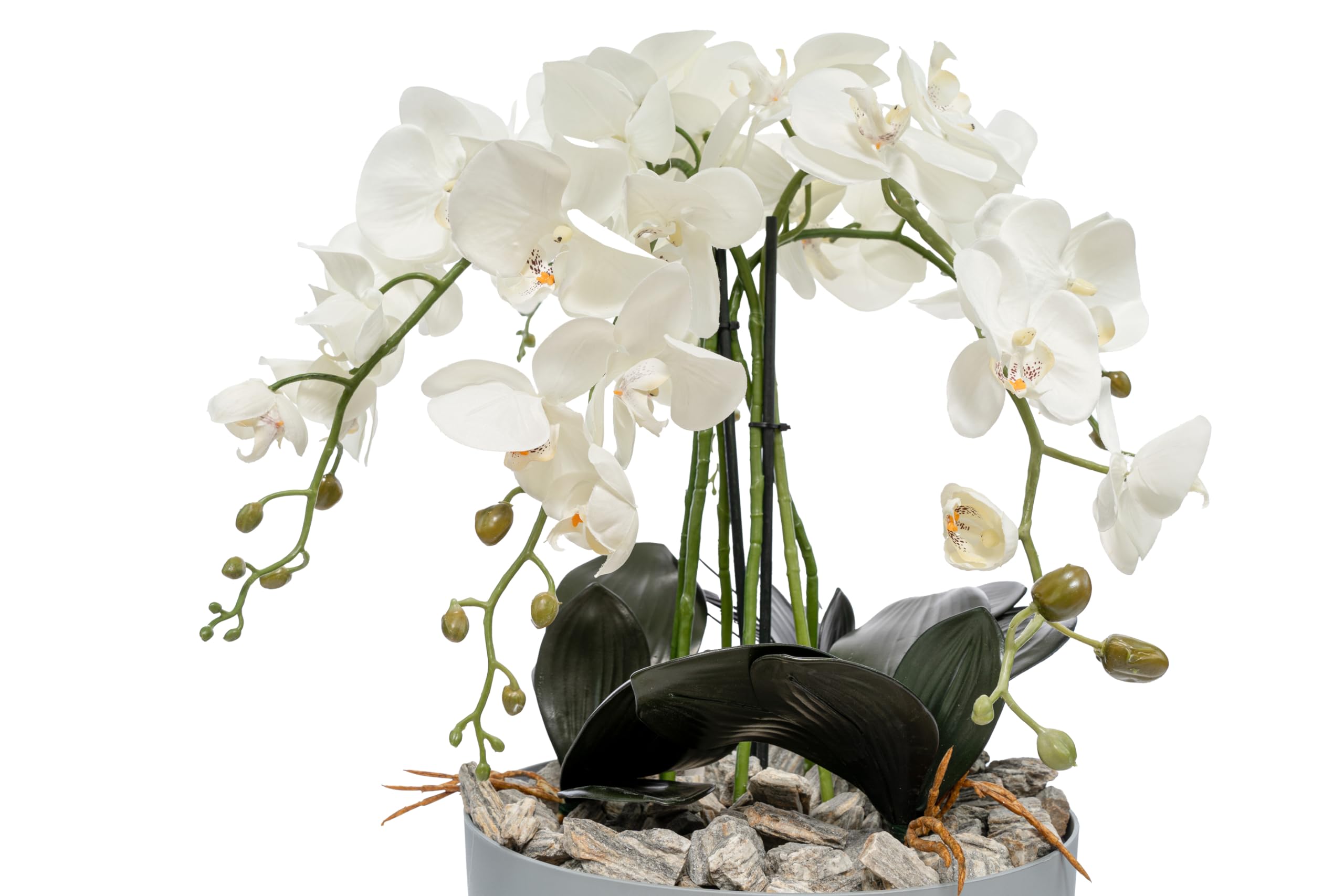 Kunstliche Orchidee weiß xxl im Topf Beton-Optik, 90x40cm groß, realistische Blüten Phalaenopsis, 4 Rispen | industrial, minimalistisch Arrangement, Kunstblumen wie Echt, Hochzeit, Heimdeko