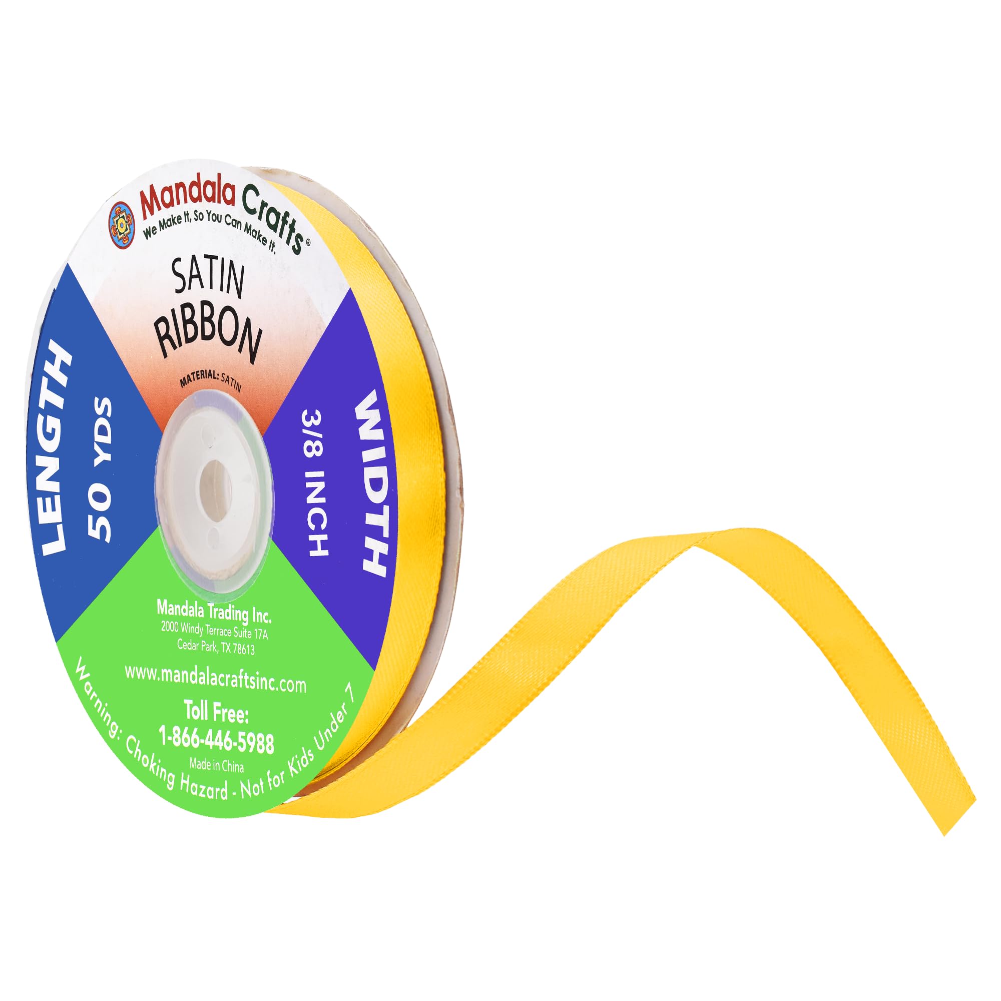 Mandala Crafts Yellow Satin Ribbon for Crafts - 50 Yards 3/8 Inch Wide Fabric Ribbons for Gift Wrapping, Flower Bouquets, and Wedding Party Décor