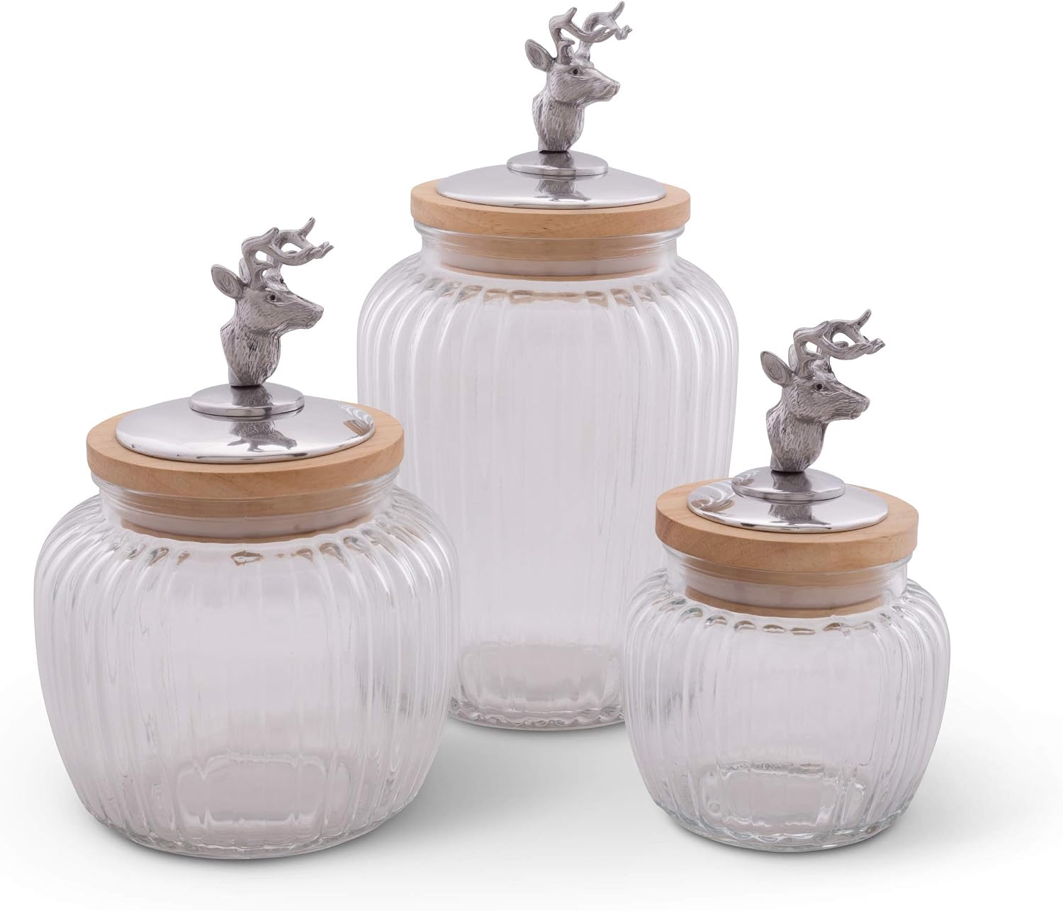 Arthur Court Canister Glass for Kitchen with Rubber Airtight Seal for Food Storage Deer Head Knob Large Size 9.5 inch Tall 60 oz