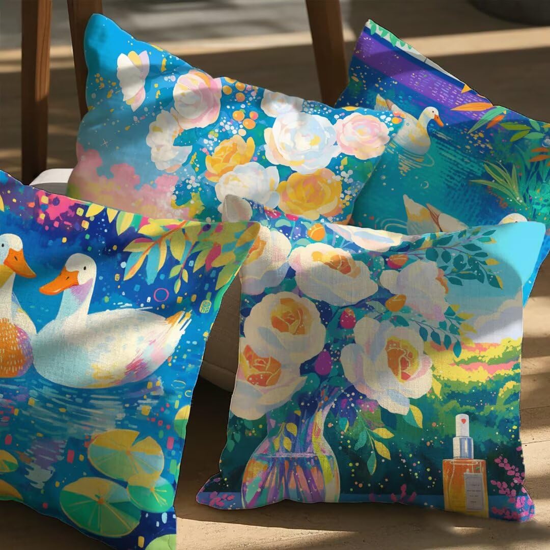 Fundas Cojines 50x50 cm Exterior Cojines Blanco Fundas de Almohada Juego de 4, Cuadrados Funda Cojin Azul Almohadas con Cremallera, Sofa Cama Decorativos para Hogar, Jardín, Salón y Dormitorio Ym19