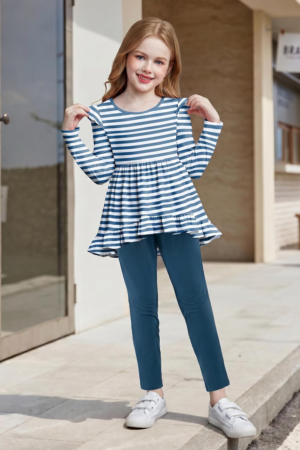 Arshiner Toddler Girl Clothes Ruffle Trim Long Sleeve Pullover Top and Floral Print Leggings Fall Outfits Kids Clothing Sets