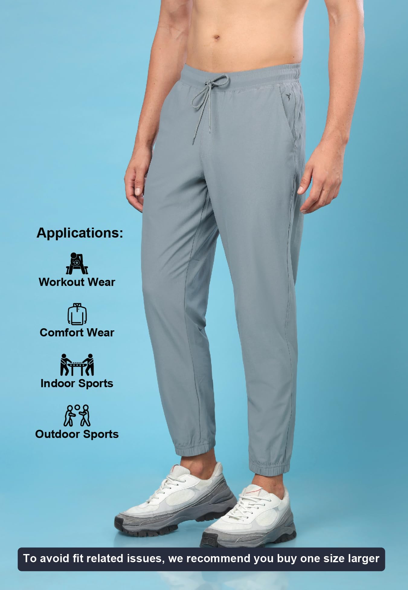 TECHNOSPORT Men's Solid Slim Fit Joggers (Turbulence) Drawstring 2-Pocket Polyester for Gym Running Workout UPF50+ Anti Odour 3