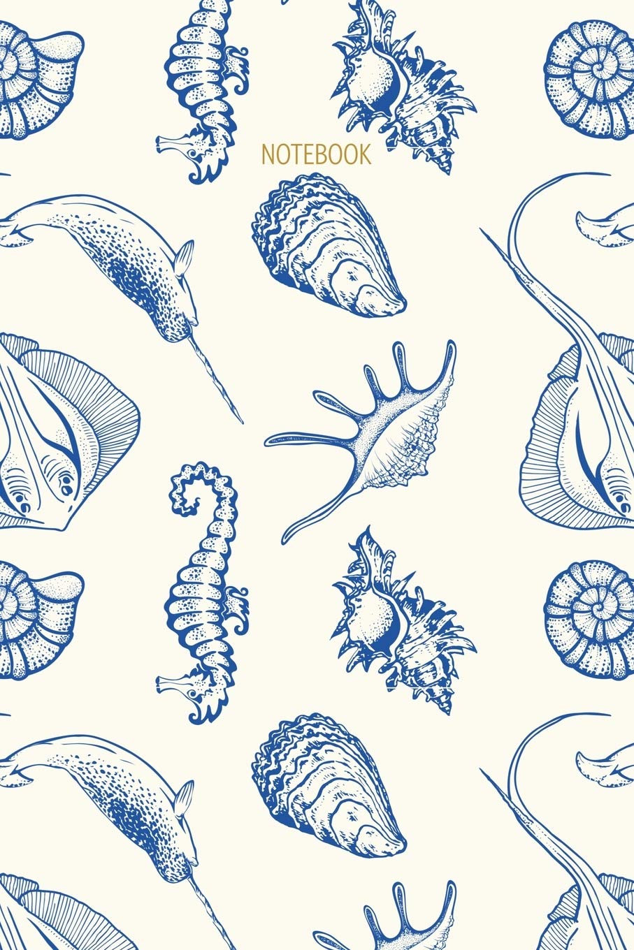 Notebook: Sea Life Lined Notebook & Journal | Vintage Cream and Blue Fish & Shells Cover Nautical Marine Themed