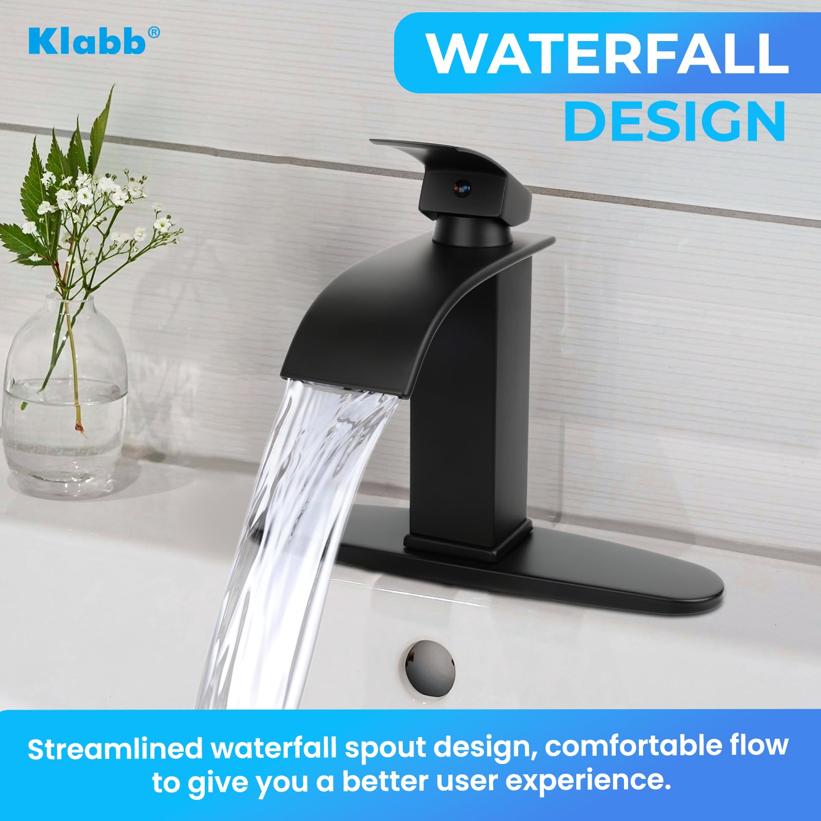 GAPPO Grifo Alto Para Lavabo De Baño, Grifería De Cascada Negra, Mezclador Blanco, Grifos De