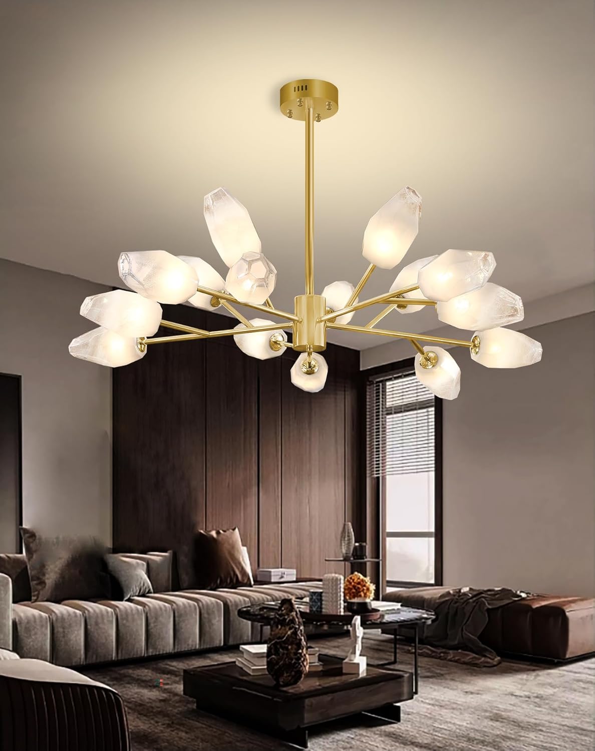 15-Light Gold Sputnik Glass Chandeliers Modern Pendant Light Mid Century Branches Ceiling Light Fixtures for Dining Living Room