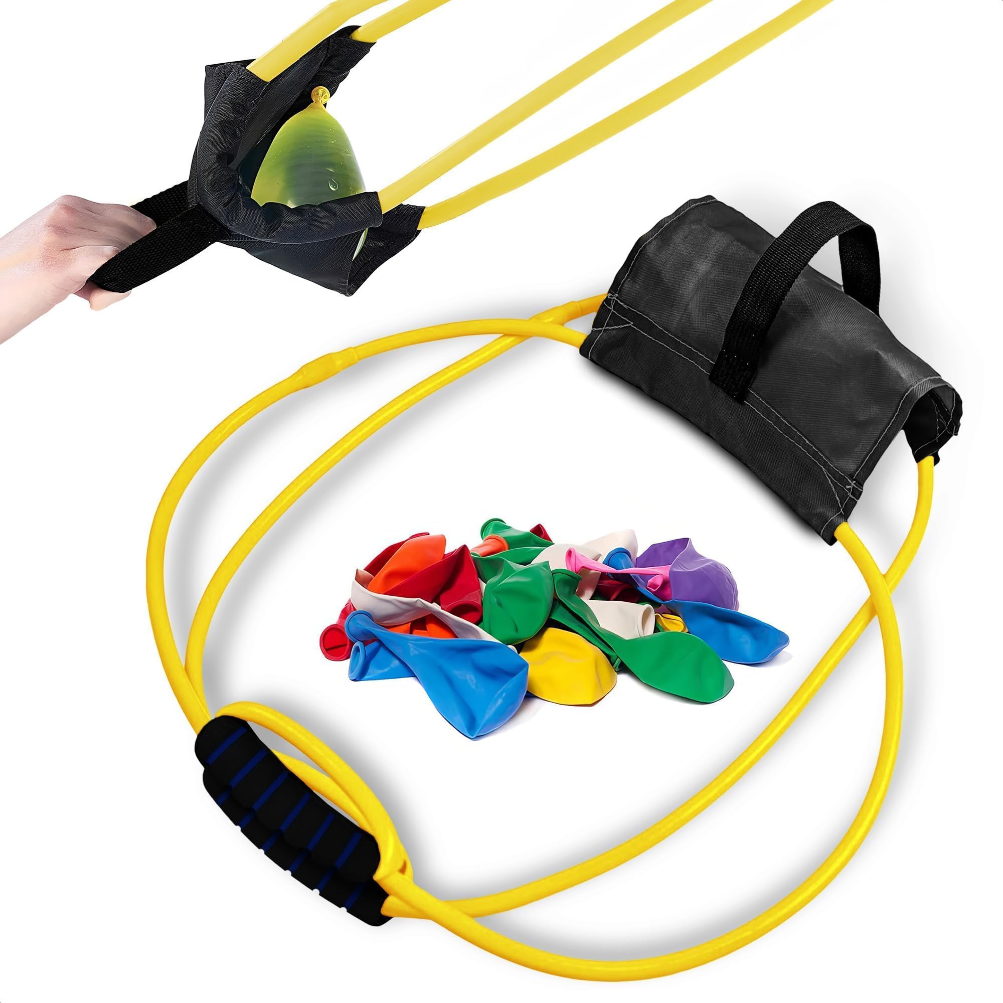 Water Balloon Launcher Slingshot – 2-3 Person Game Catapult with 100 Colorful Air Balloons – Water Balloon Slingshot for Long-Distance Launching – Easy to Use T Shirt Launcher for Outdoor Games