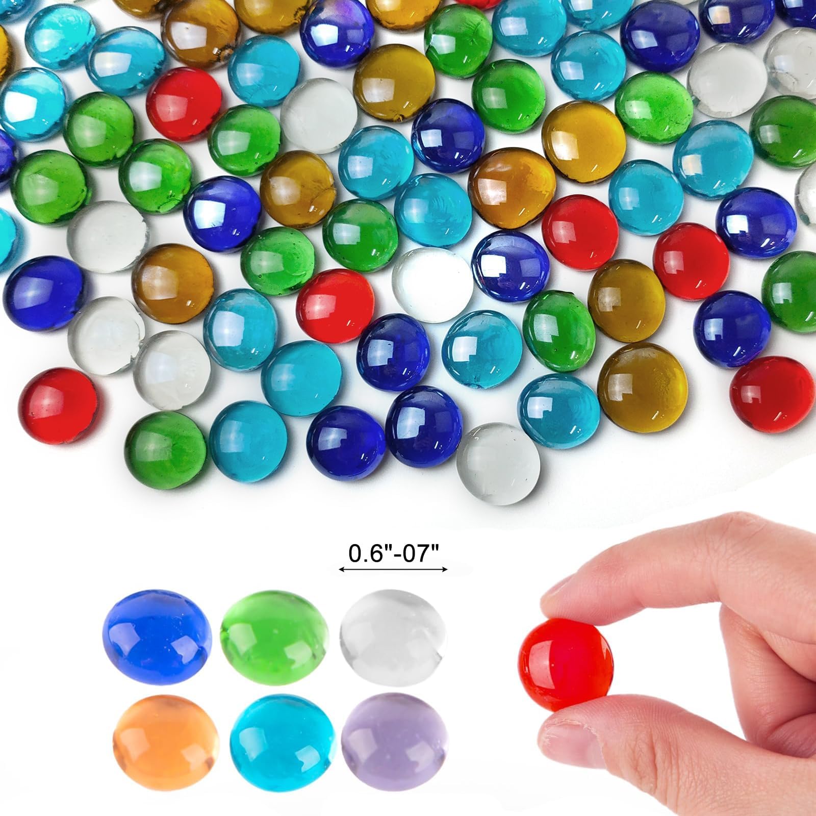 Galets en verre (340 g) – Petites billes plates pour aquariums, vases et décoration