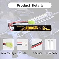 Vista 2 de Batería Airsoft 7.4V 2000mAh 30C con Mini Tamiya Plug para Airsoft Modelo Pistolas Recargable 2S Lipo Batería 2 Pack con 7.4V USB Cargador Cable