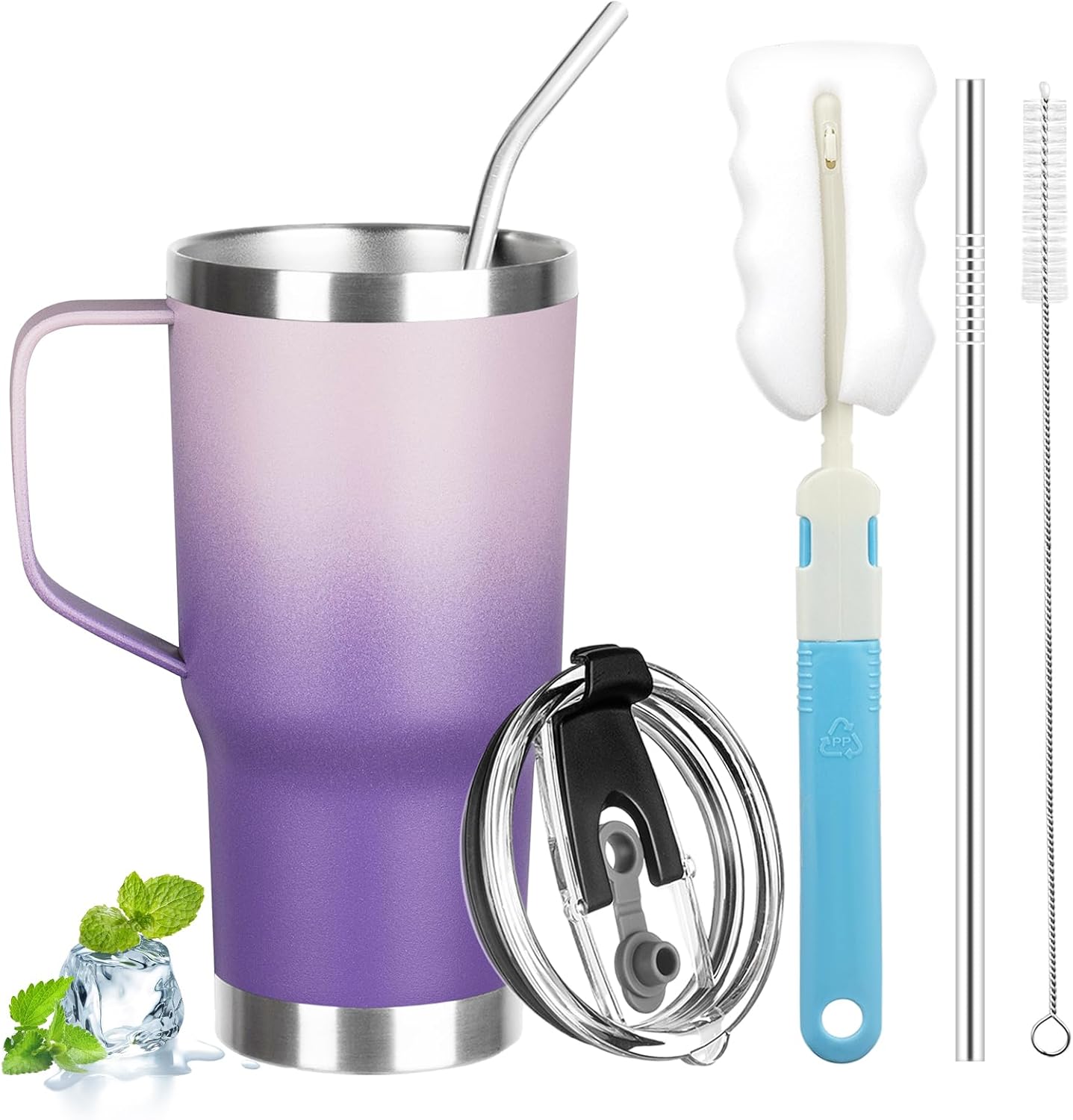 20 oz Tumbler with Handle, Stainless Steel Insulated Tumbler with Lid and Straw, Double Wall Vacuum Coffee Mug Tumbler, Insulated Coffee Thermal Cup for Cold and Hot (Light Dark Purple, 20, ounces)