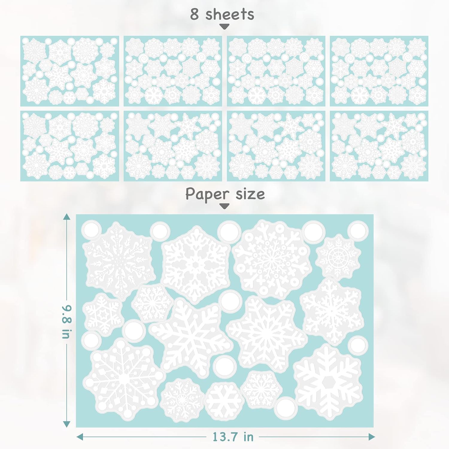 8 Sheets 221 PCS Snowflake Christmas Window Cling Stickers White PVC Xmas Window Decals for Home Refrigerator Display Cabinet Bedroom Cars Mirror Hotel Office Wedding Christmas Decoration
