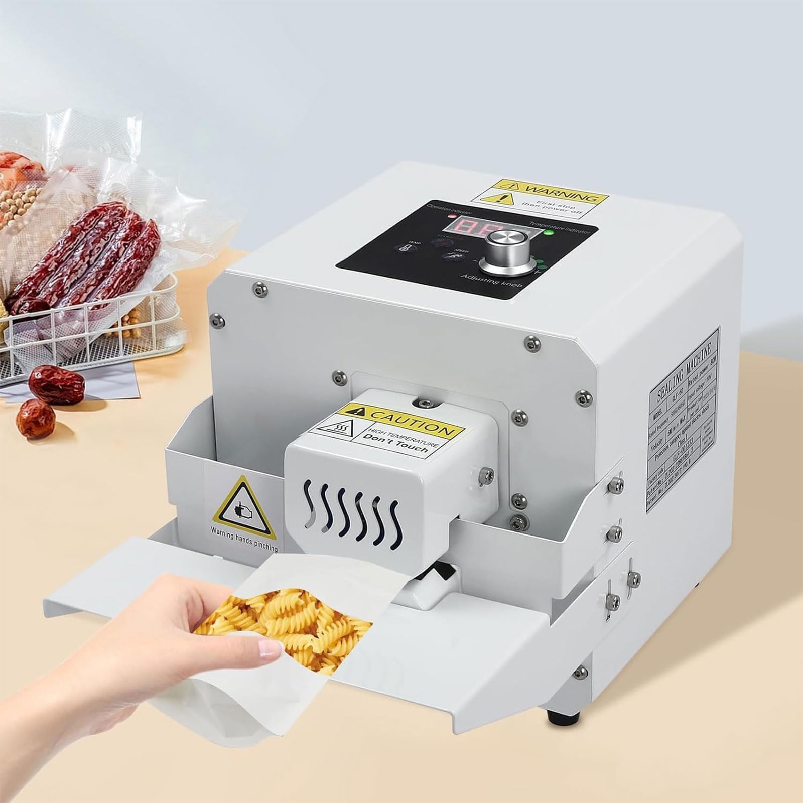 Máquina automática de sellado continuo, sellador térmico de bolsas de plástico de 5 m/min con control de temperatura de 50 a 200 °C para soluciones de embalaje eficientes