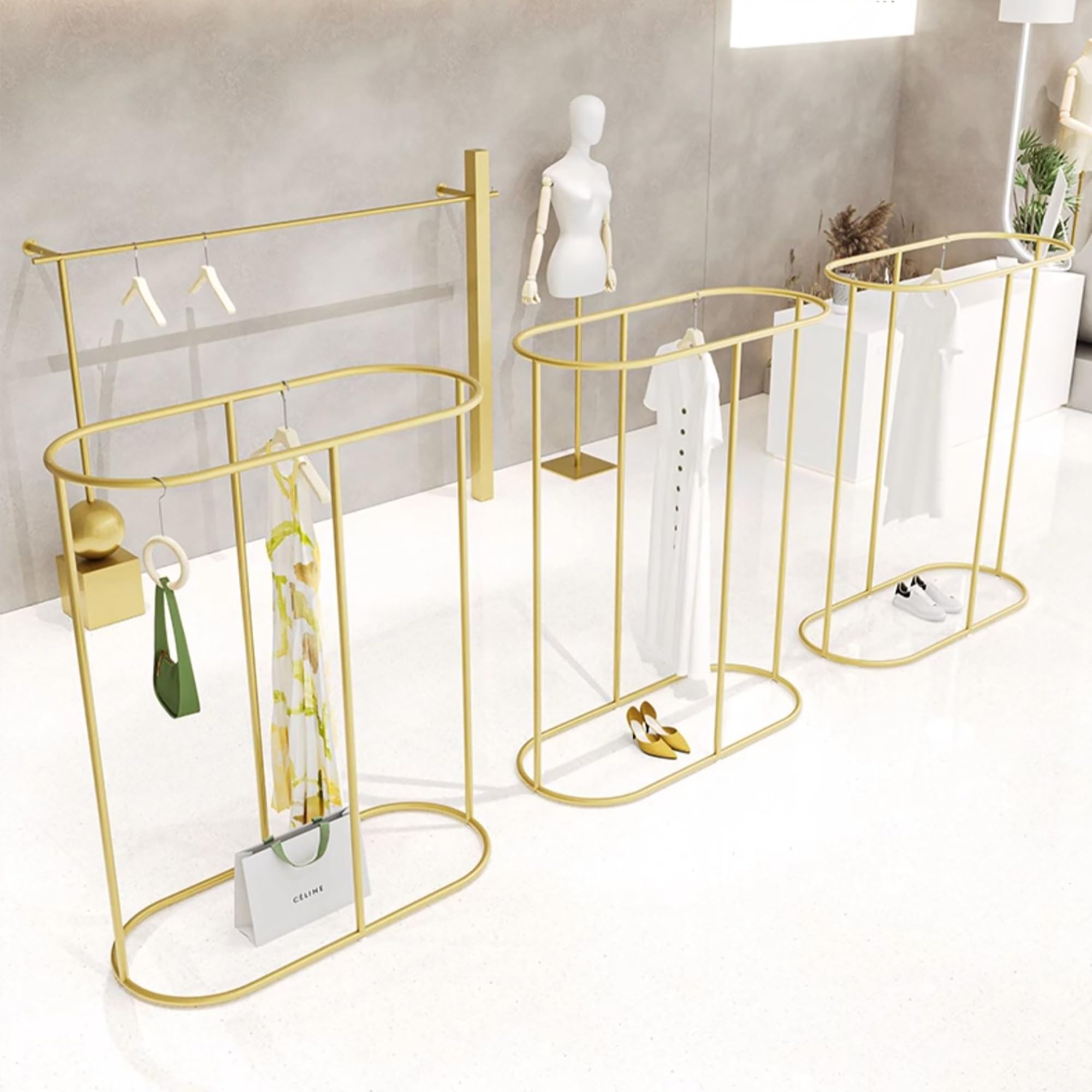 YNBSHGAA Stylish Metal Clothing Rack for Boutique Display Freestanding Garment Rack with Hanging Rod for Bedroom Hall and Store Display.,Black-l:120cm-H:140cm