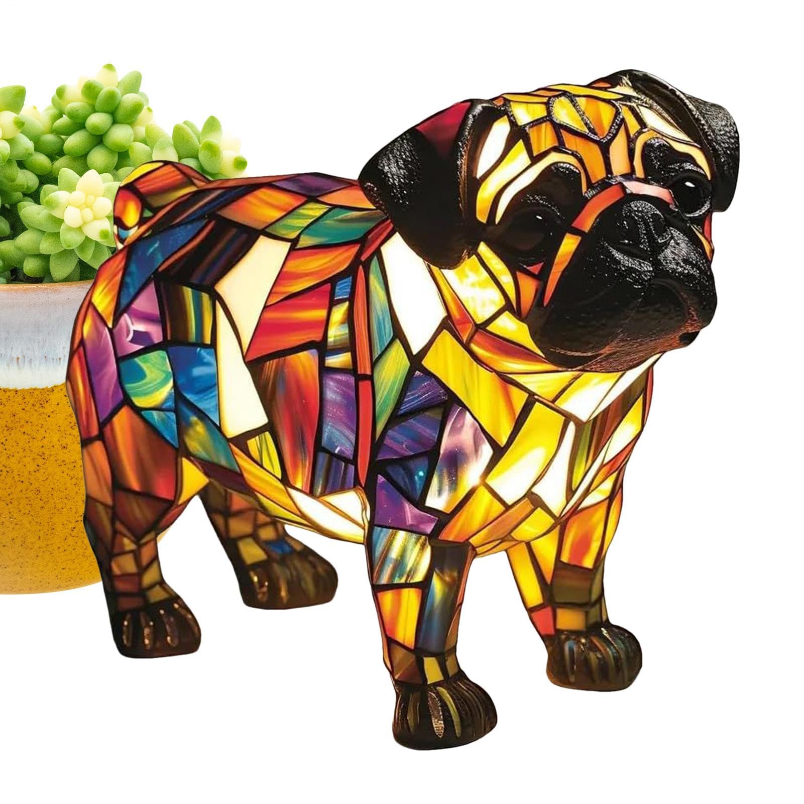 kinrguiyuez Animal Table Lamp, Stained Animal Night Light Lamp, Stained Glass Animals Shape Table Lamp, Dog Bedside Light Retro Stained Home Decoration for Bedroom