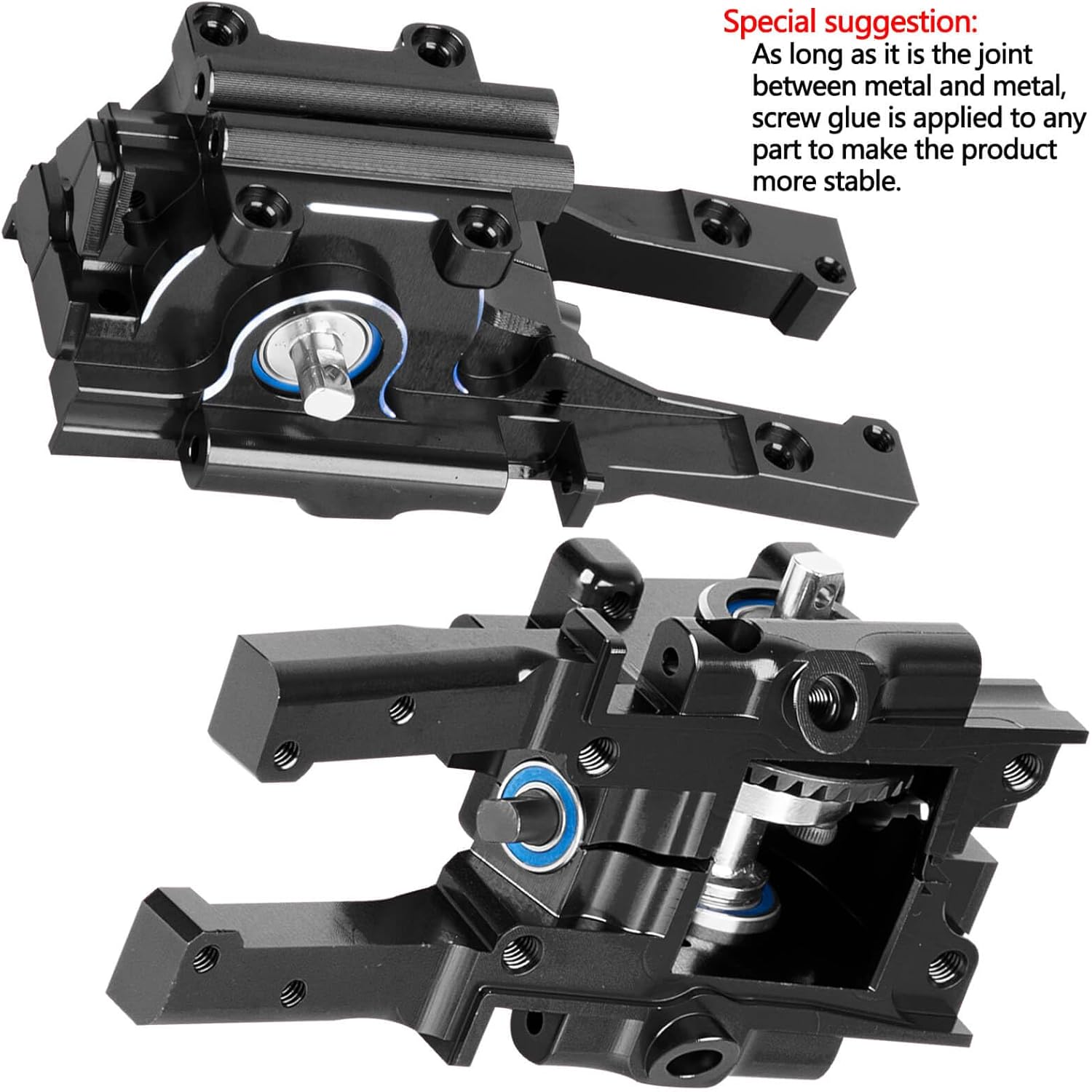 Aluminum Front Rear Bulkhead Gearbox Steel Diff Gear Upgrades for 1/16 E-Revo VXL,Slash 4WD,Summit,Alloy RC Gearbox w/Transmission Gear Hops Up,Black