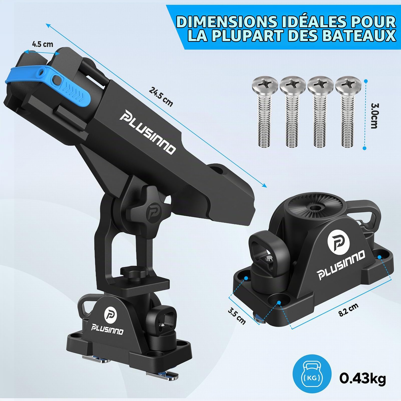 PLUSINNO Lot de 2 supports de canne à pêche 2 en 1 pour bateau, kayak, pour montage sur rail/plafond, accessoires de pêche et cadeaux