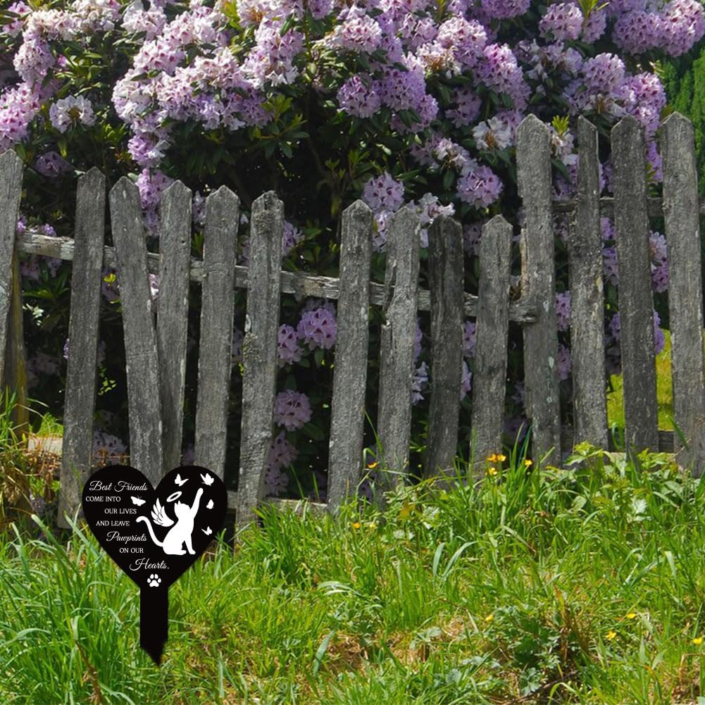 GLOBLELAND Heart Shaped Cat Memorial Plaque Stake, Acrylic, 258x158mm/10x6.2inch, Cemetery, Garden, Yard, Grave, Sympathy Gift - Image 4