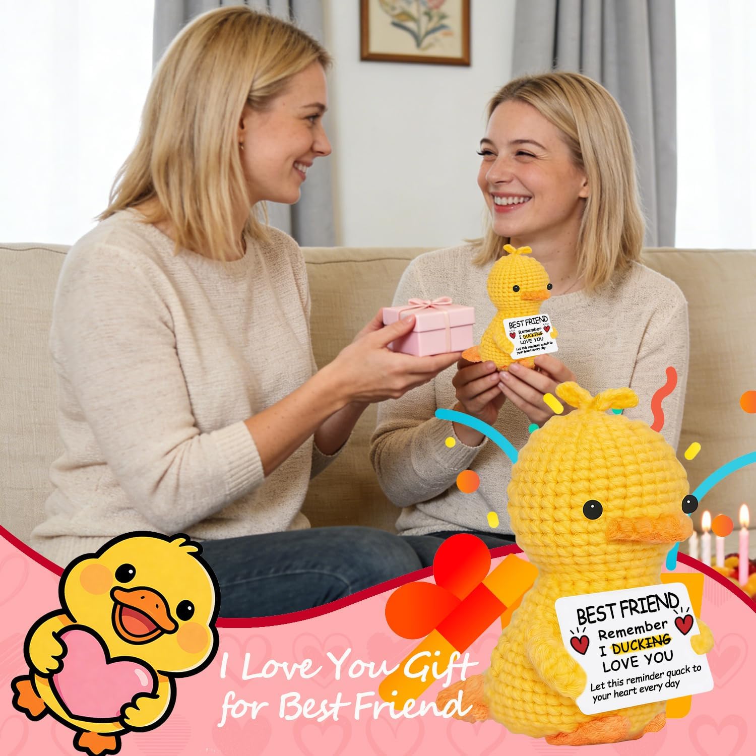 Mini Duck Best Friend Friendship Gifts for Women Men,Birthday Graduation Gifts for Friends Female Male, Handmade Emotional Positive Crochet Duck with Gift Box