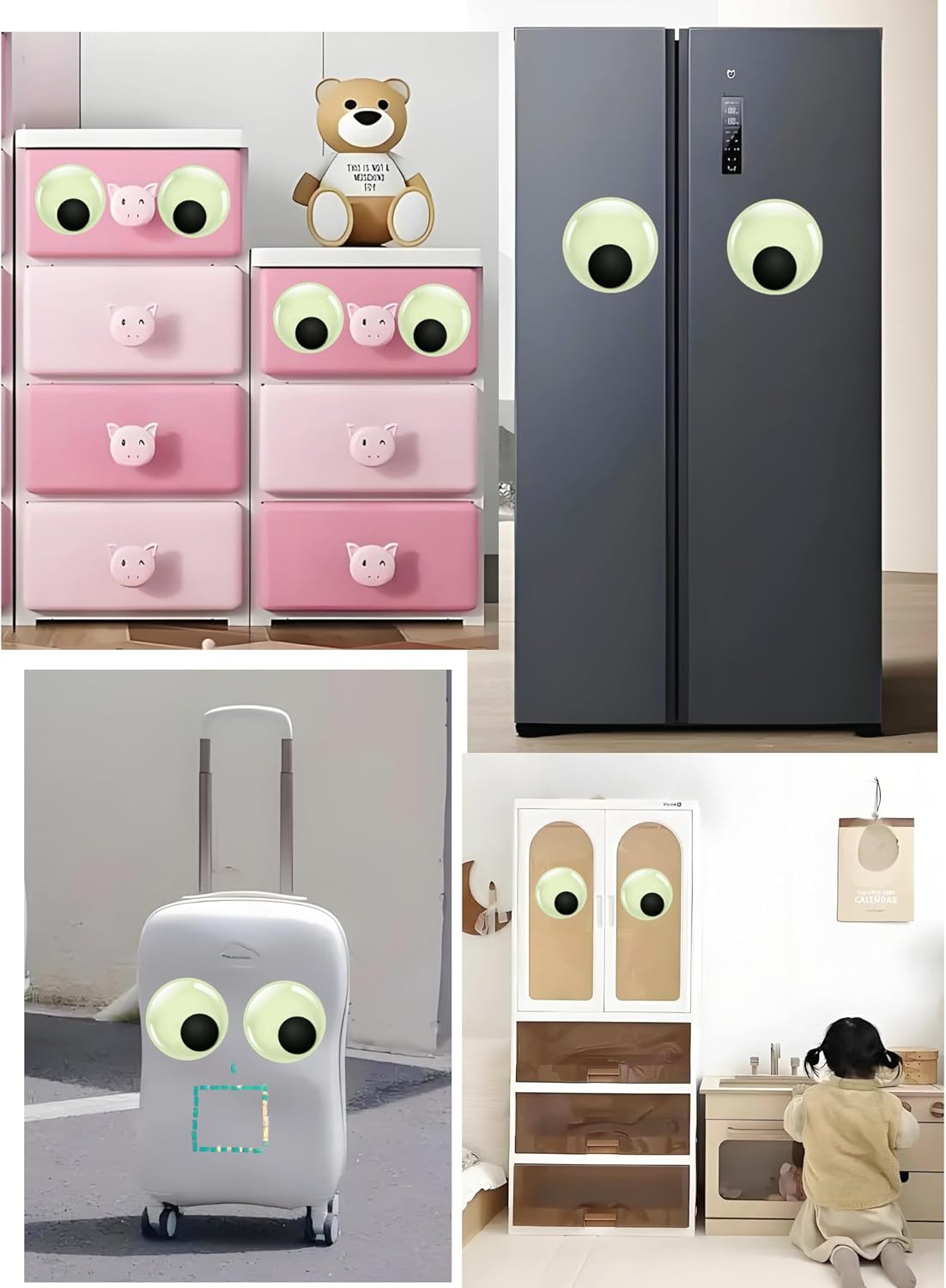 2 Pcs 6 Inch Self-Adhesive Glow in The Dark Googly Wiggle Eyes, Giant Luminous Googly Eyes with 30 Pcs Reflective Stickers for DIY Crafts and Home Decorations