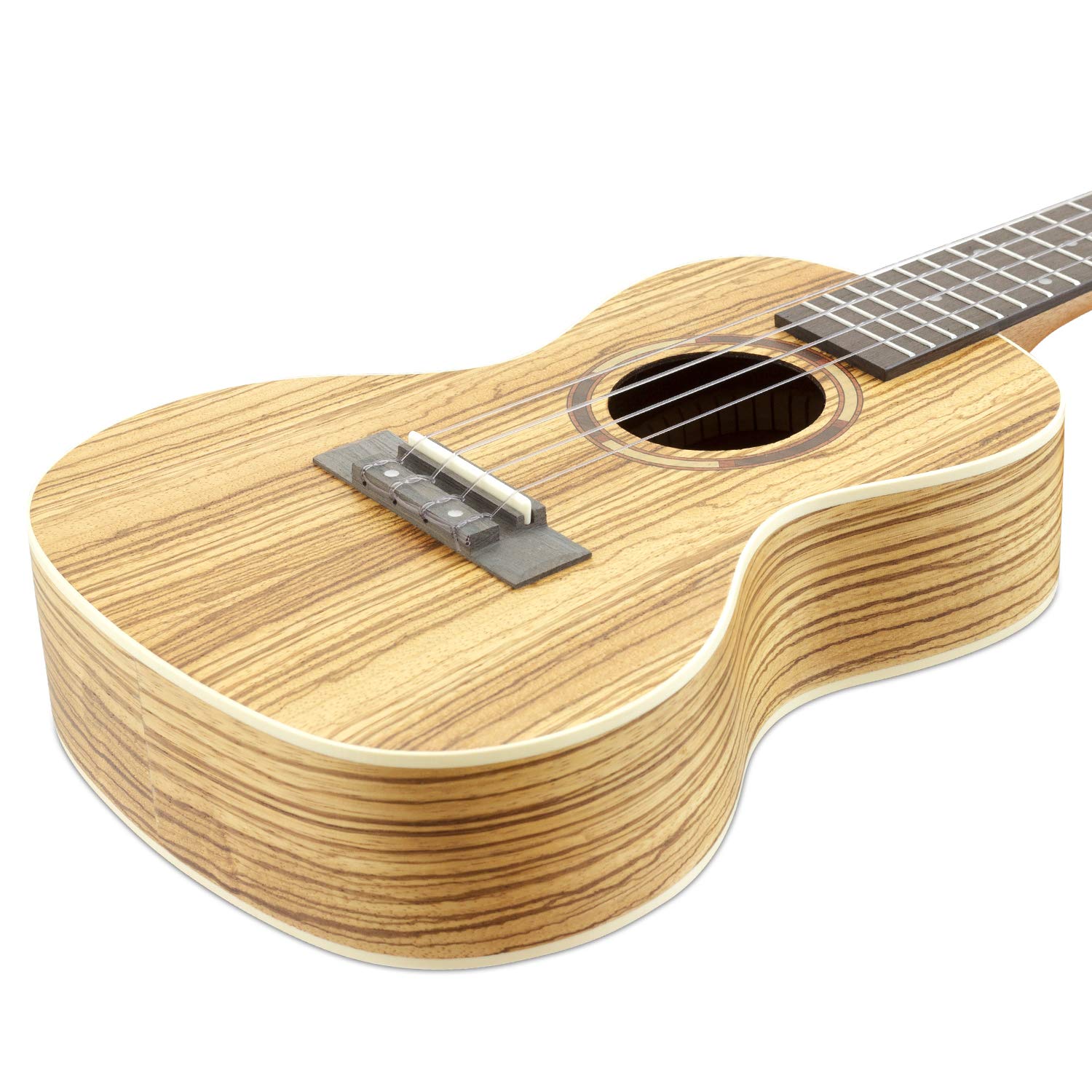 Theodore Konzert Ukulele Zebraholz Starter Set | Konzert‑Ukulele aus Zebraholz mit Stimmgerät, Tasche, Gurt, Plektren & Ersatzsaiten, ideal für Anfänger