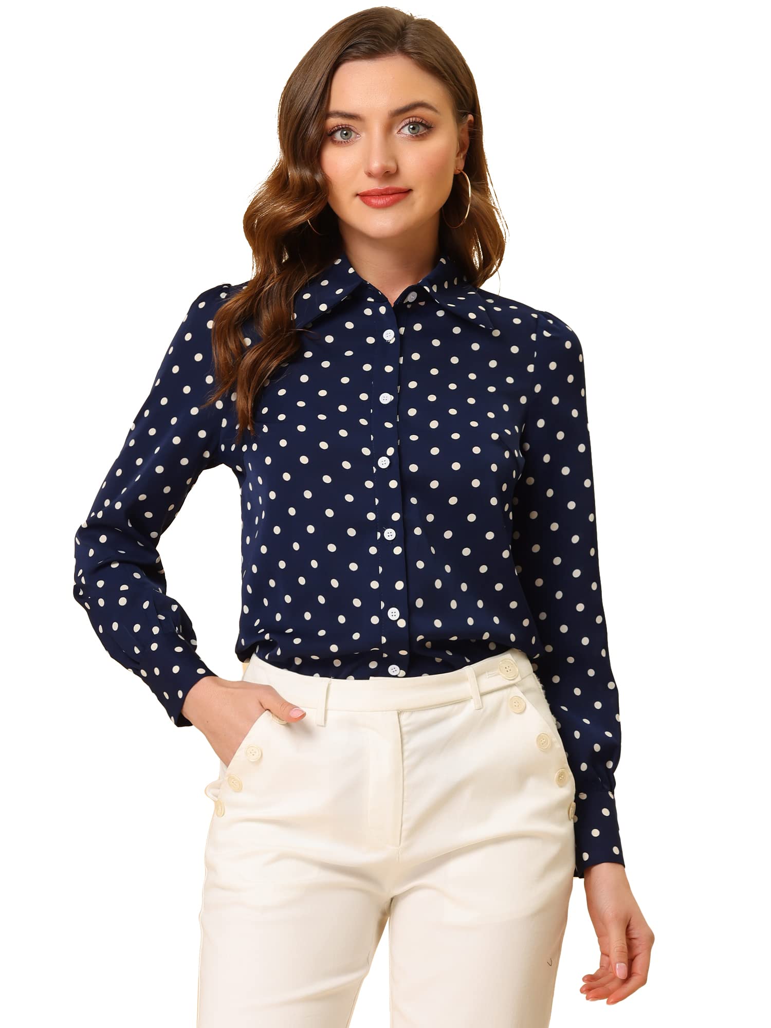 navy blue polka dot blouse