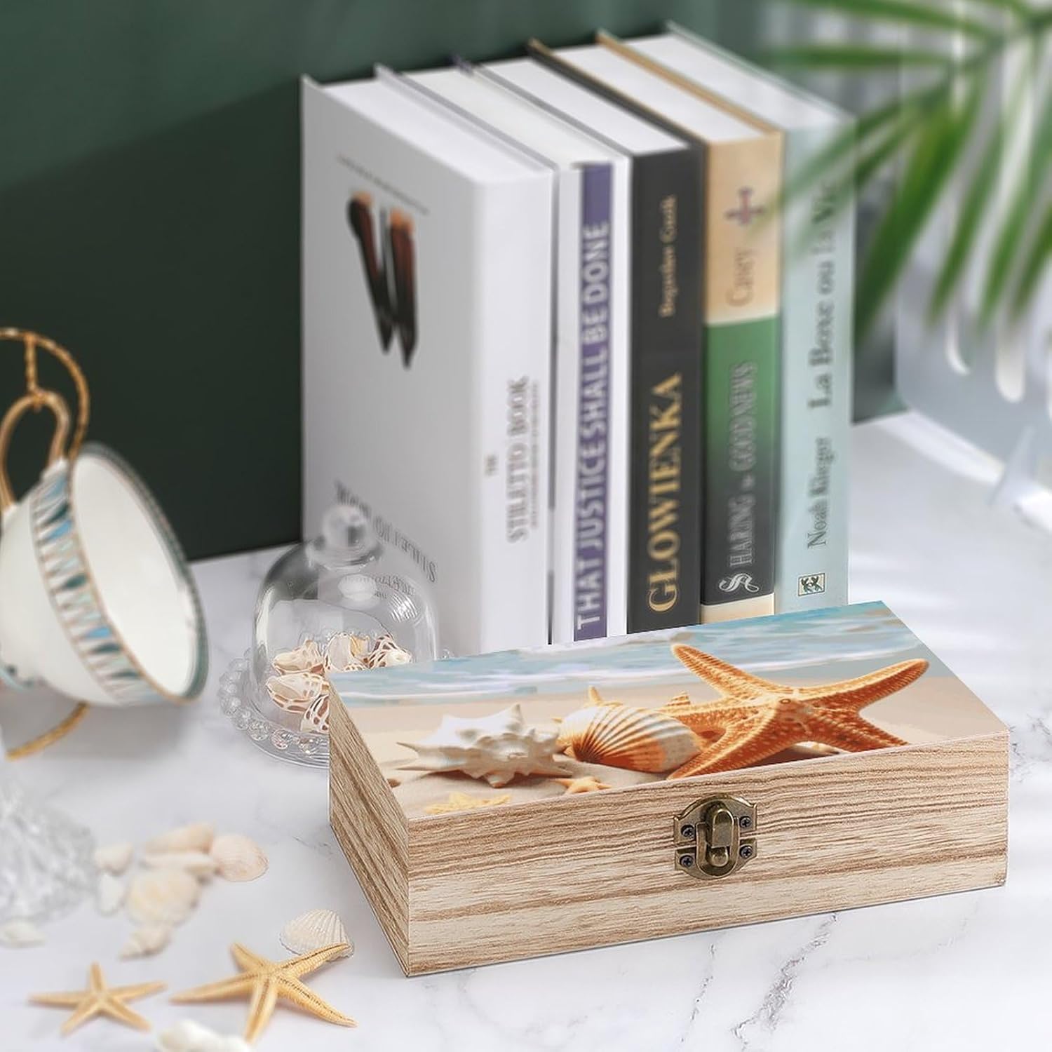 Starfish Seashell Ocean Wooden Decorative Storage Box Jewelry Box image 4