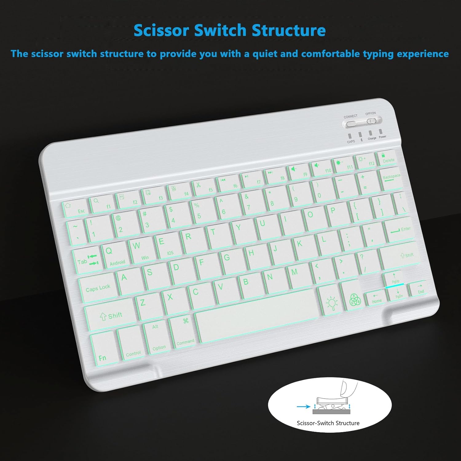 Backlit Bluetooth Keyboard Small Portable Wireless Keyboard Rechargeable Illuminated for Android Samsung Tablet Cell Phone Smartphone iPad A16 11th 10th Generation iPad Pro Air Mini iPhone (White)