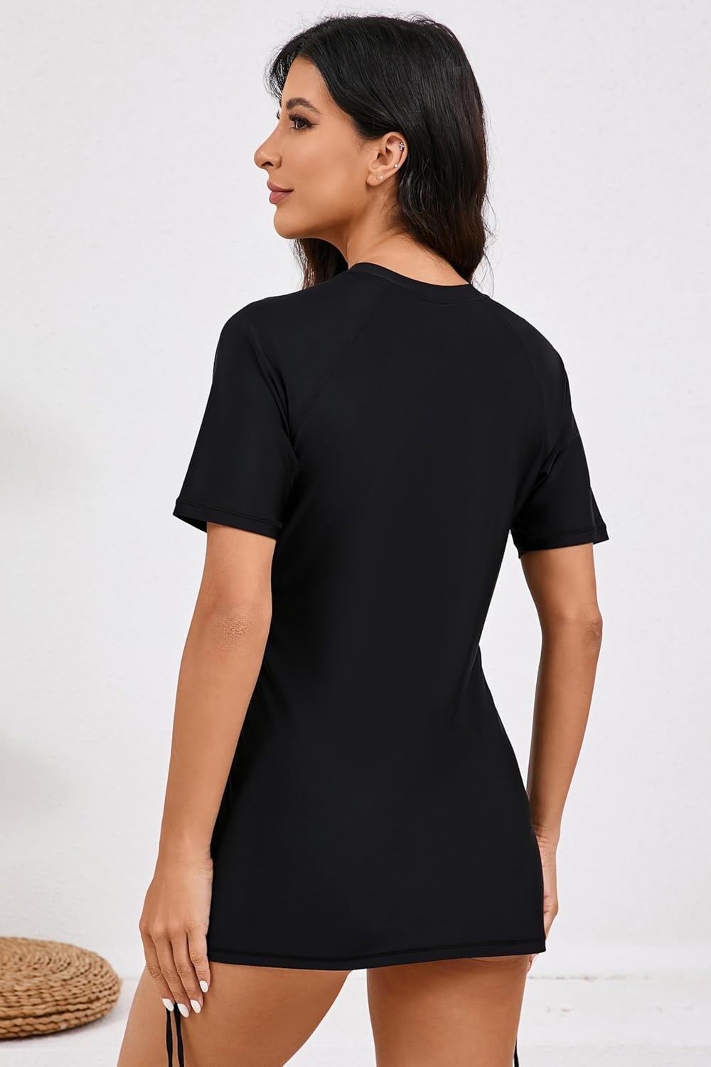 Halcurt Women's Short Sleeve Rash Guard Swim Shirt with Bra Half Zip Tie Drawstring UPF50+ Swimsuit Top - Image 2