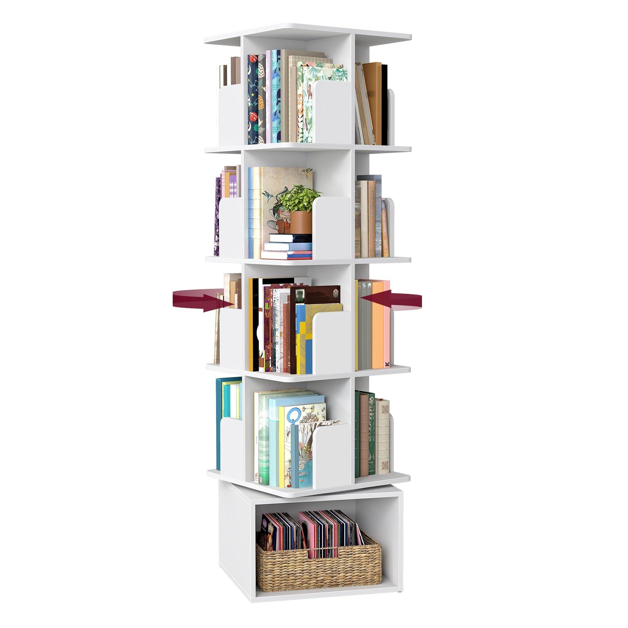 VASAGLE Custos Collectie - Draaibare boekenkast, opbergrek met 4 planken, vrijstaande kast met open vakken, 40 x 40 x 124,6 cm, voor slaapkamer, woonkamer, kantoor, Cloud White LBC471WB01