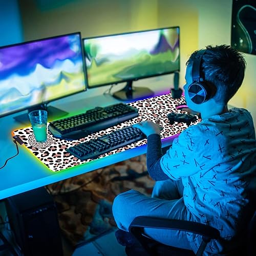 Miniatura 11 de Alfombrilla de mouse para juegos RGB personalizada y posavasos para café, base de goma antideslizante LED grande y brillante, alfombrilla de mouse