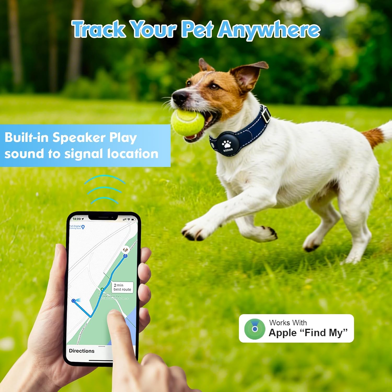 GPS Tracker for Dogs, 2 in 1 Smart Pet Collar (Only iOS), No Monthly Fee Waterproof Dog Collar with Real-time Tracking, Anti-Lost, 365-Day Long Battery GPS Tracker for All Sized Dogs(Locator Included)