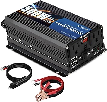 LVYUAN 1000 Watt Pure Sine Wave Power Inverter 12V to 110V/120V DC to AC Converter with Dual Sockets, Dual USB Ports, LED Display for Home Outdoor RV Car Power Inverter Power Adapter Dark Blue