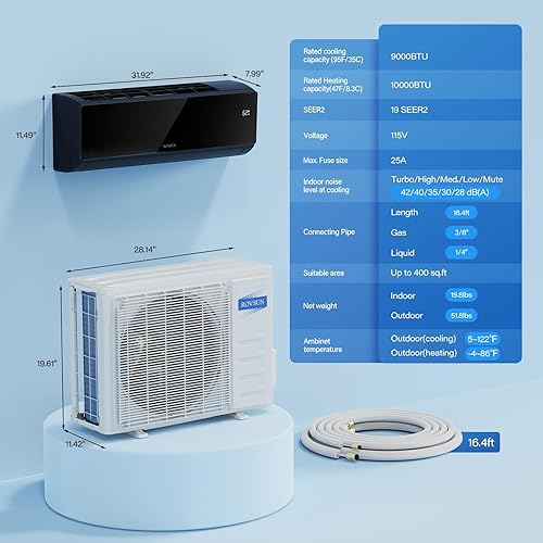 Miniatura 10 de ROVSUN 12,000 BTU 19 SEER 115V Sistema de aire acondicionado dividido sin conductos de ahorro de energía con condensador precargado, bomba de calor