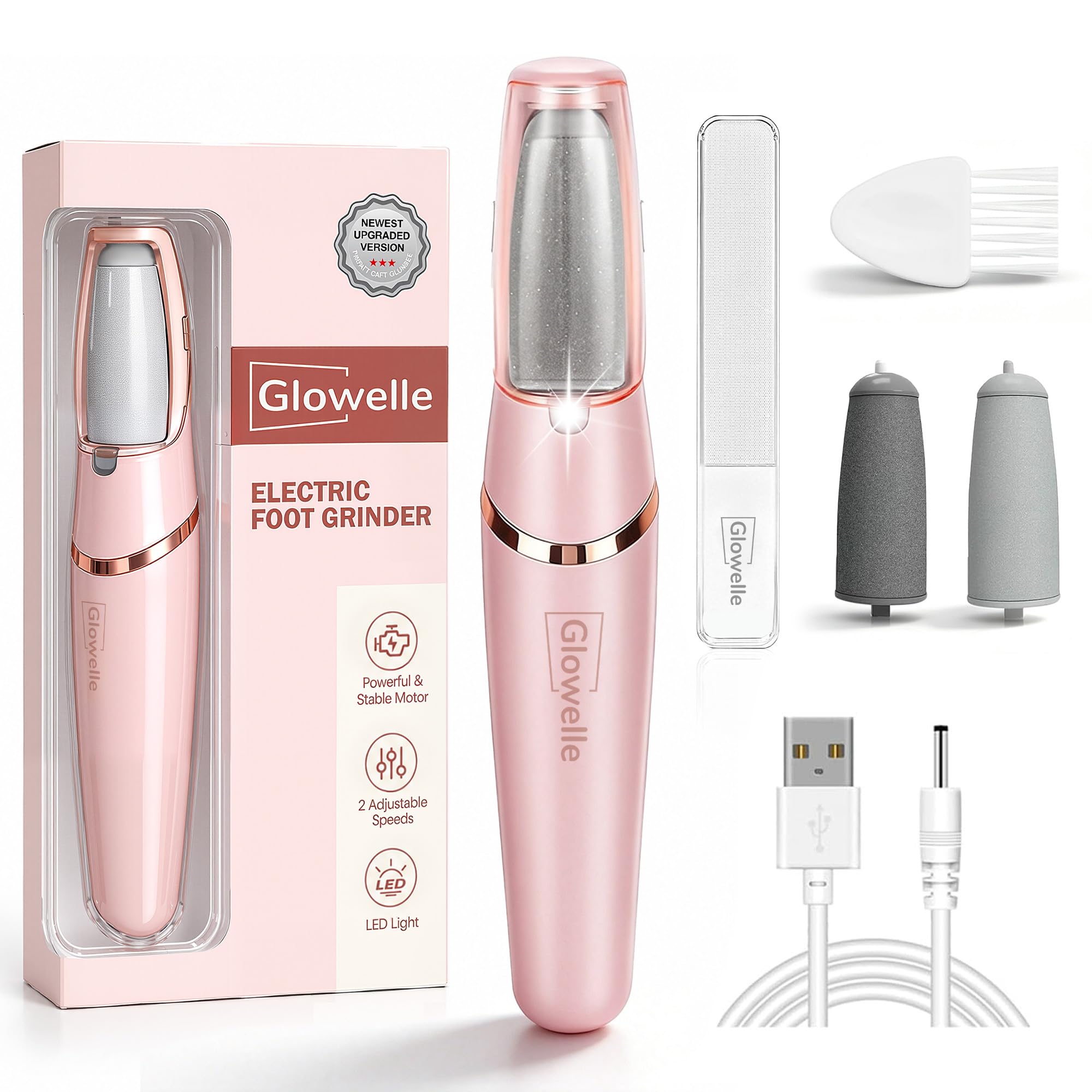 Glowelle Electric Foot Callus Remover, Electric Callus Remover for Foot, Rechargeable Portable Pedicure Tool Kit, Smooth Foot File Tools for Dead Hard Cracked Dry Skin, Foot Care for Women&Men Gift