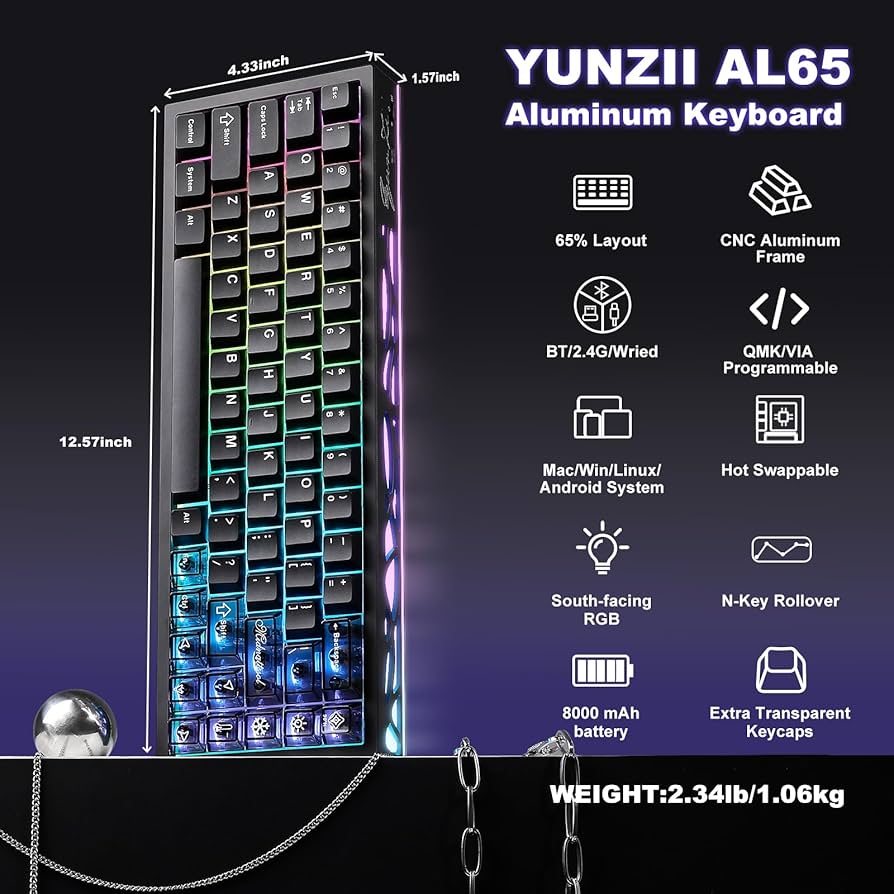 YUNZII AL65 Wireless Mechanical Keyboard, Full Aluminum CNC