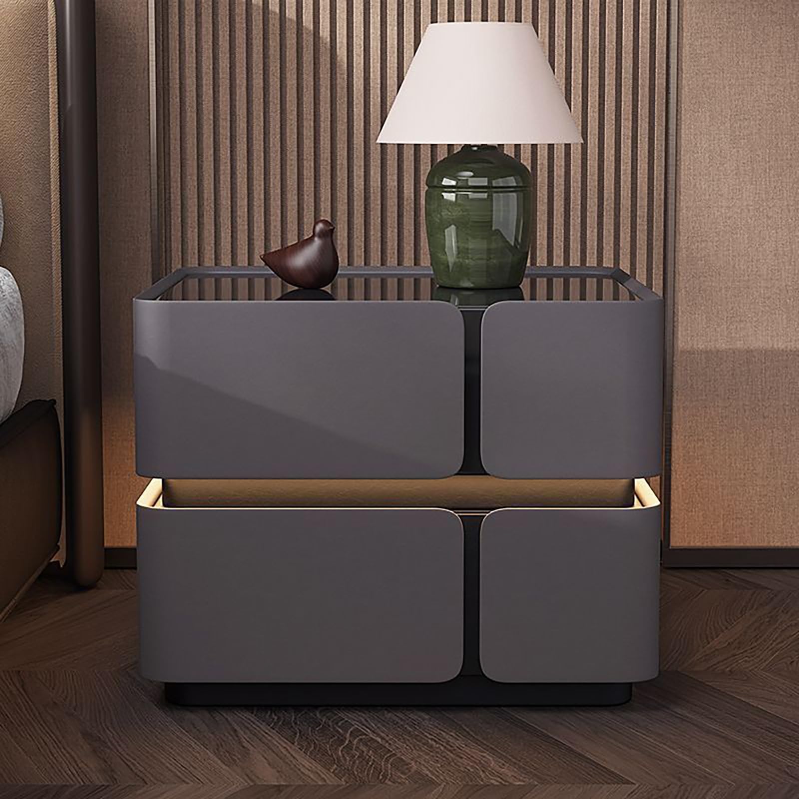 Table de chevet LED avec tiroirs livrée montée pour éviter la corvée de montage