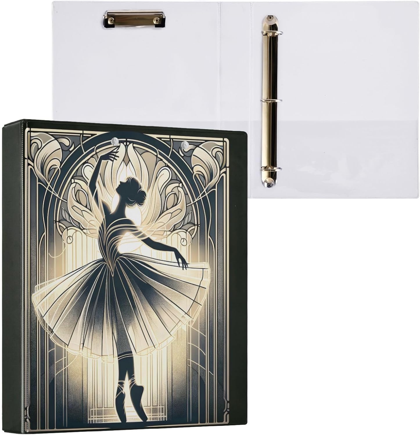 3 Ring Binder Art Nouveau Artistic Image of Ballerina Dancing in The Backlight, 1.5 Inch Round Ring Binder 200 Sheets View-Binders A4 Paper Binder Organizer for Home School Office, 1 Pack