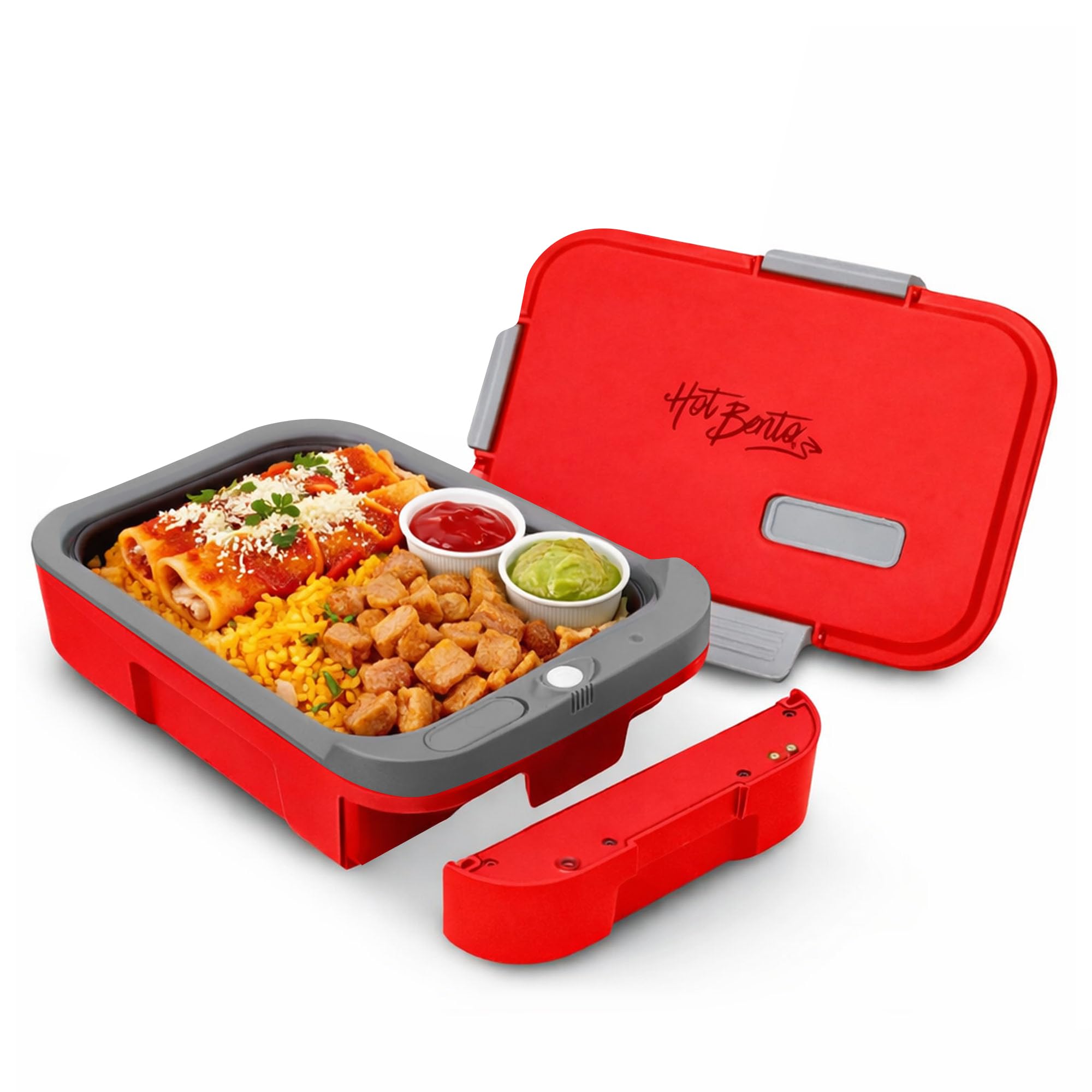 Hot Bento PLUS – Fiambrera Eléctrica Portátil y Autocalentable | Calienta Comida en 10 Min | Tupper Eléctrico para Trabajo, Oficina, Colegio y Viajes | 994 ml | Rojo Rubí